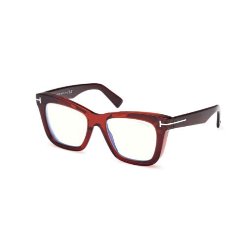 Tom Ford FT5881 045 Shiny Light Brown/blue Block Square Women`s Eyeglasses