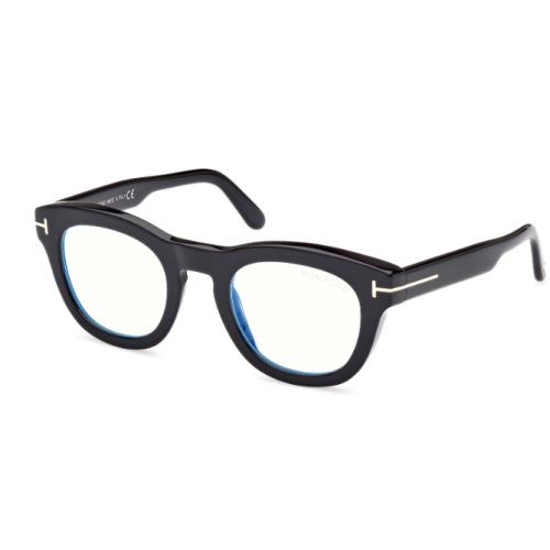 Tom Ford FT5873 001 Shiny Black/blue Block Square Men`s Eyeglasses