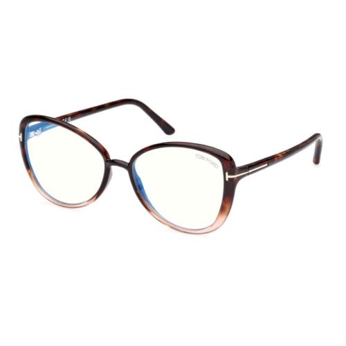 Tom Ford FT5907 056 Coloured Havana / Clear Butterfly Shaped Women`s Eyeglasses