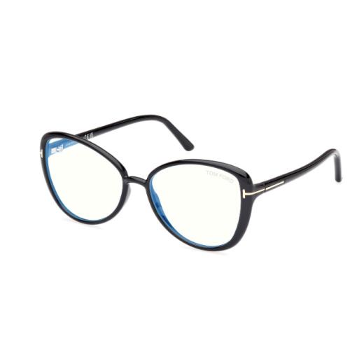 Tom Ford FT5907 055 Coloured Havana/blue Block Lenses Cat Eye Women`s Eyeglasses