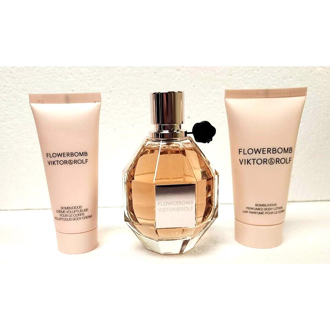 Viktor & Rolf Flowerbomb Women Set 3.4 Edp Spray 1.7 Body Lotion 1.36 Body Cream