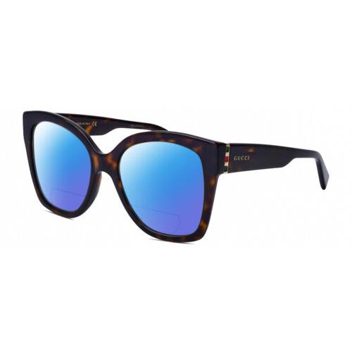 Gucci GG0459S-002 Cat Eye Polarized Bifocal Sunglasses Brown Havana 54 mm 41 Opt Blue Mirror
