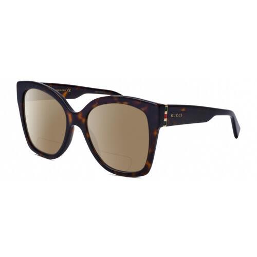 Gucci GG0459S-002 Cat Eye Polarized Bifocal Sunglasses Brown Havana 54 mm 41 Opt Brown