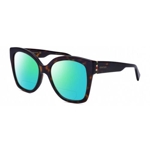 Gucci GG0459S-002 Cat Eye Polarized Bifocal Sunglasses Brown Havana 54 mm 41 Opt Green Mirror