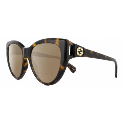 Gucci GG0877S-002 Cat Eye Polarized Bifocal Sunglasses Brown Havana 56 mm 41 Opt Brown