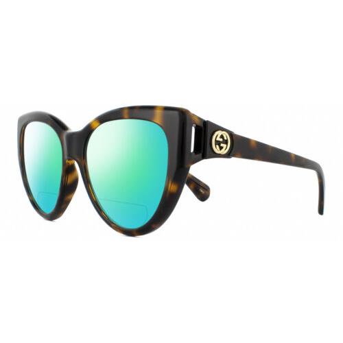 Gucci GG0877S-002 Cat Eye Polarized Bifocal Sunglasses Brown Havana 56 mm 41 Opt Green Mirror
