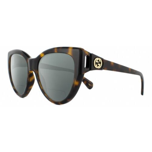 Gucci GG0877S-002 Cat Eye Polarized Bifocal Sunglasses Brown Havana 56 mm 41 Opt Grey