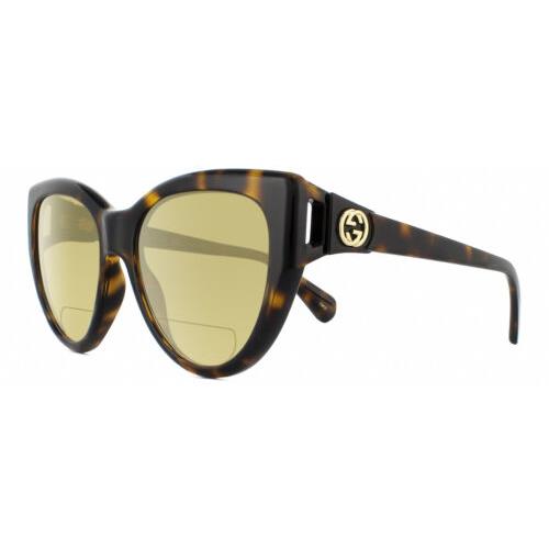 Gucci GG0877S-002 Cat Eye Polarized Bifocal Sunglasses Brown Havana 56 mm 41 Opt Yellow