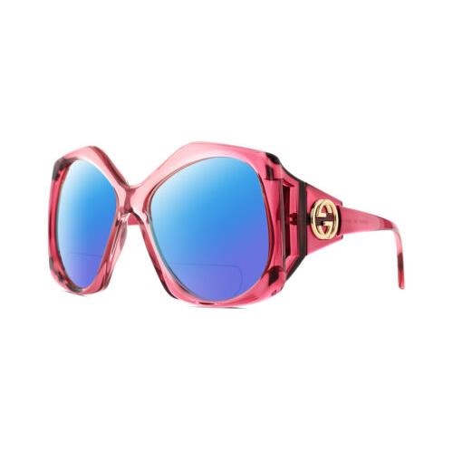 Gucci GG0875S-003 Women`s Polarized Bifocal Sunglasses Pink Crystal 62 mm 41 Opt Blue Mirror