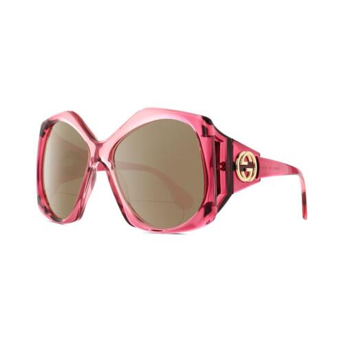 Gucci GG0875S-003 Women`s Polarized Bifocal Sunglasses Pink Crystal 62 mm 41 Opt Brown