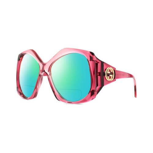 Gucci GG0875S-003 Women`s Polarized Bifocal Sunglasses Pink Crystal 62 mm 41 Opt Green Mirror