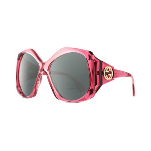 Gucci GG0875S-003 Women`s Polarized Bifocal Sunglasses Pink Crystal 62 mm 41 Opt Grey