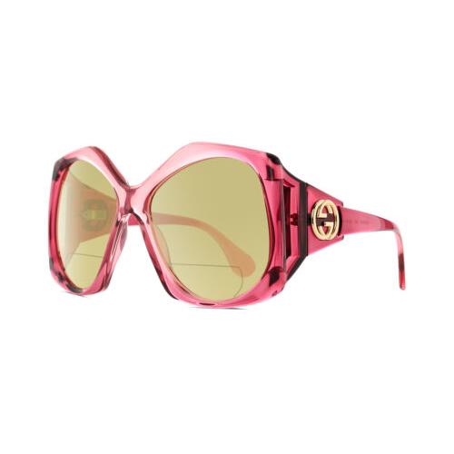 Gucci GG0875S-003 Women`s Polarized Bifocal Sunglasses Pink Crystal 62 mm 41 Opt Yellow