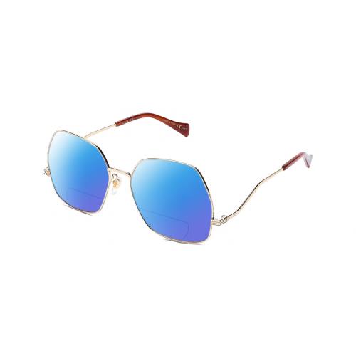 Gucci GG0972S-003 Women`s Polarized Bifocal Sunglasses Gold Tortoise 60mm 41 Opt Blue Mirror