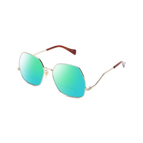 Gucci GG0972S-003 Women`s Polarized Bifocal Sunglasses Gold Tortoise 60mm 41 Opt Green Mirror