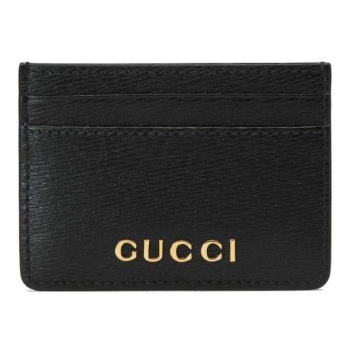 Gucci Black Leather Gucci Script Logo Card Case Wallet W/box Unis