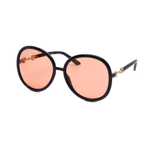 Gucci GG0889S-003 Women`s Round Designer Sunglasses Gloss Black Gold/orange 61mm