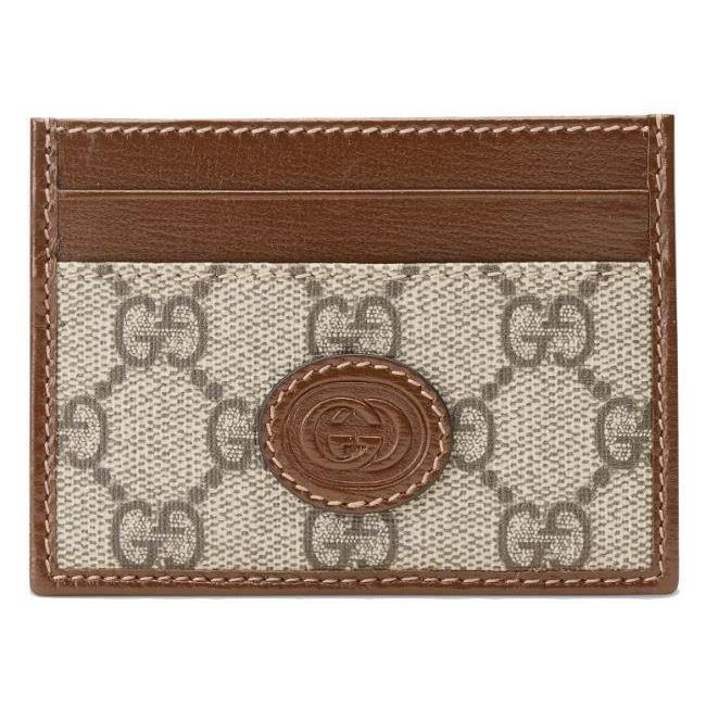 Gucci GG Supreme Brown Leather Interlocking G Logo Card Case Wallet W /box