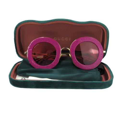 Gucci Round Pink Embellished Crystal Pave Sunglasses Gg0113s 012