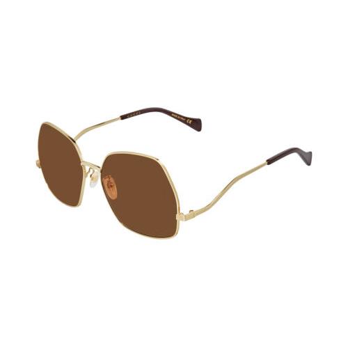 Gucci GG0972S-002 Women`s Designer Sunglasses Gold Plum Purple/amber Brown 60 mm