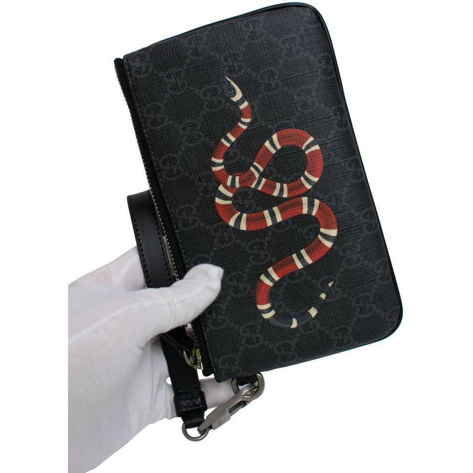 Gucci Black Kingsnake Print Gg Supreme Iphone Pouch Tech Accessory