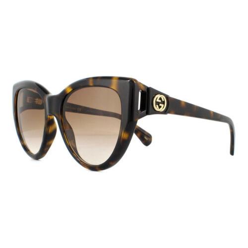 Gucci GG0877S-002 Cat Eye Sunglasses in Havana Tortoise Gold/brown Gradient 56mm