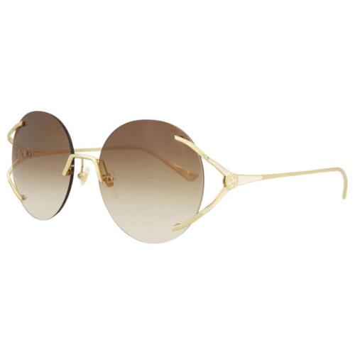 Gucci GG0645S-002 Womens Rimless Designer Sunglasses in Gold/brown Gradient 57mm