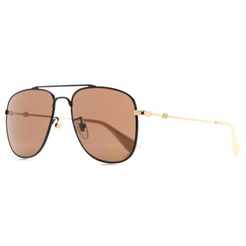Gucci GG0514S-005 Unisex Aviator Designer Sunglasses Black Gold Tan/orange 57 mm