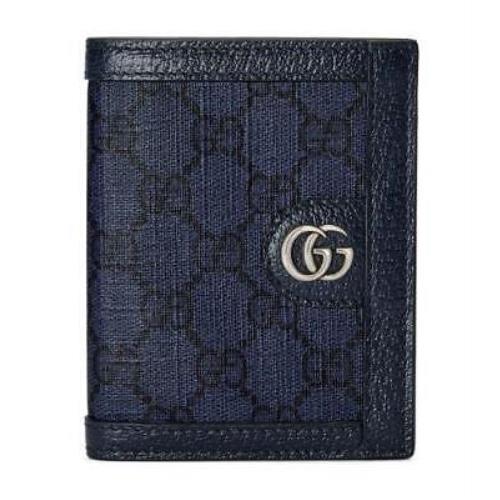 Gucci Ophidia Blue Dark Blue GG Card Case Folding Wallet W/box