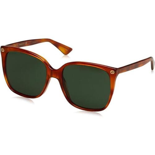 Gucci GG0022S-002 Women`s Cateye Sunglasses Havana Tortoise Gold Logo/green 57mm - Frame: , Lens: