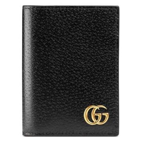 Gucci GG Marmont Black Leather Double G Folding Card Case Wallet W/box