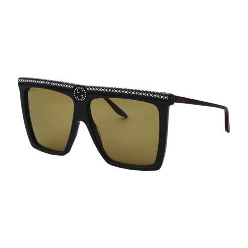Gucci GG0733S-005 Women`s Sunglasses in Green Brown Gemstone Accents/yellow 62mm