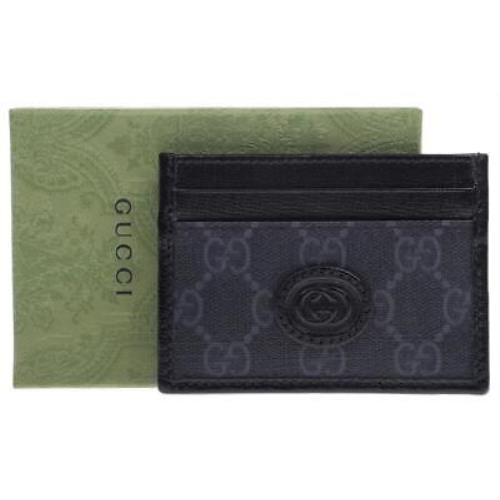 Gucci GG Supreme Black Leather Interlocking G Logo Card Case Wallet W /box