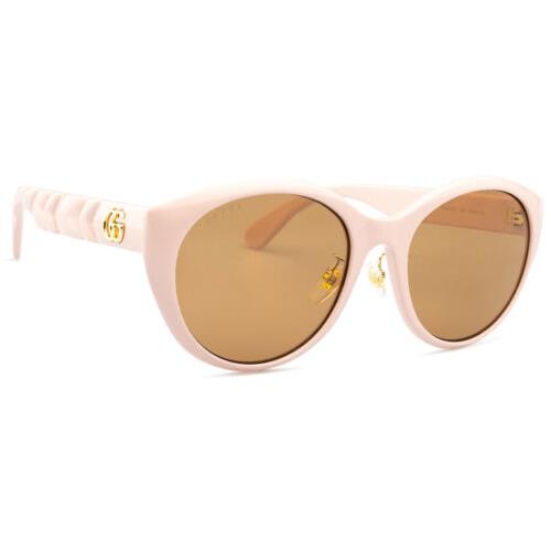 Gucci GG0814SK-004 Womens Round Designer Sunglasses in Pale Pink Gold/brown 56mm
