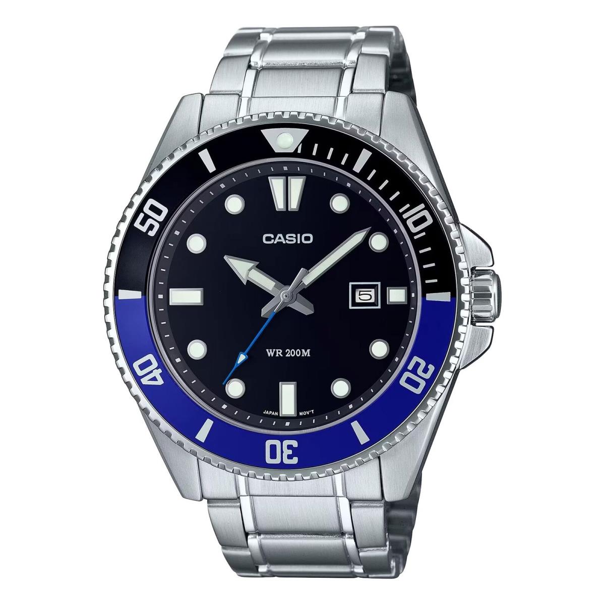 Casio MDV107D-1A2 Men`s Stainless Steel 200M Black/blue Bezel Black Dial Watch