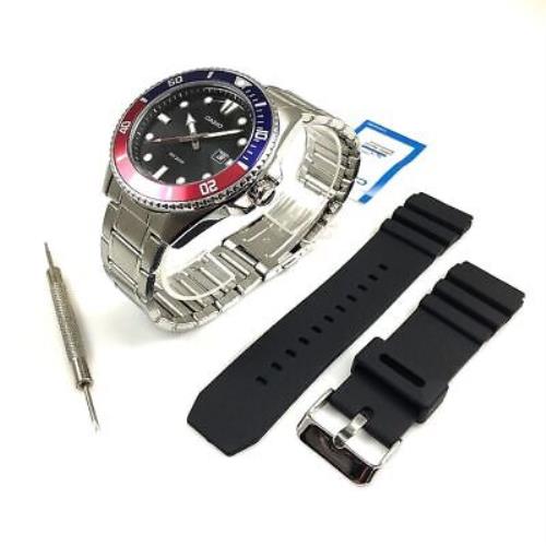Men`s Casio Diver`s Style 200 M Pepsi Dive MDV-107D Steel Watch MDV107D-1A3