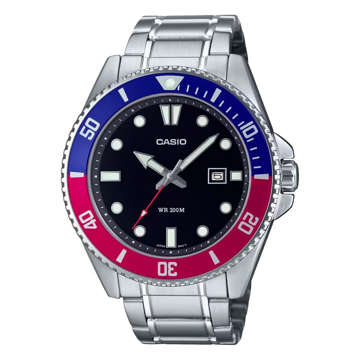 Casio MDV107D-1A3V Men`s Stainless Steel 200M Red/blue Bezel Black Dial Watch