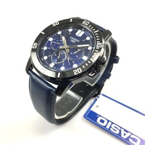 Men`s Casio Sports Multifunction MTP-VD300 Black Blue Steel Watch MTPVD300BL-2E