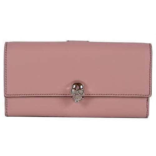 Alexander Mcqueen Pink Colorblock Leather Skull Clasp Continental Wallet