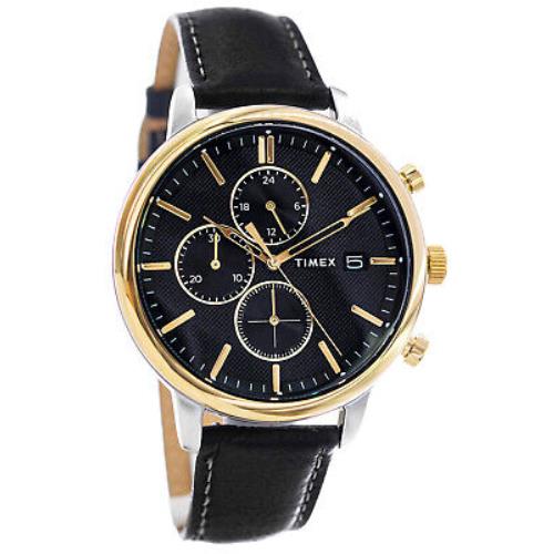 Timex TW2U39100 Chicago Men`s Analog Chronograph Watch Black Leather Strap