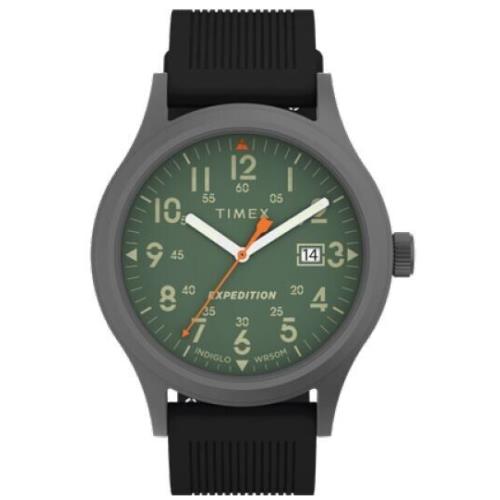 Timex 40mm Green Dial Expedition Black Rubber Band Indiglo Men`s Watch TW4B30200