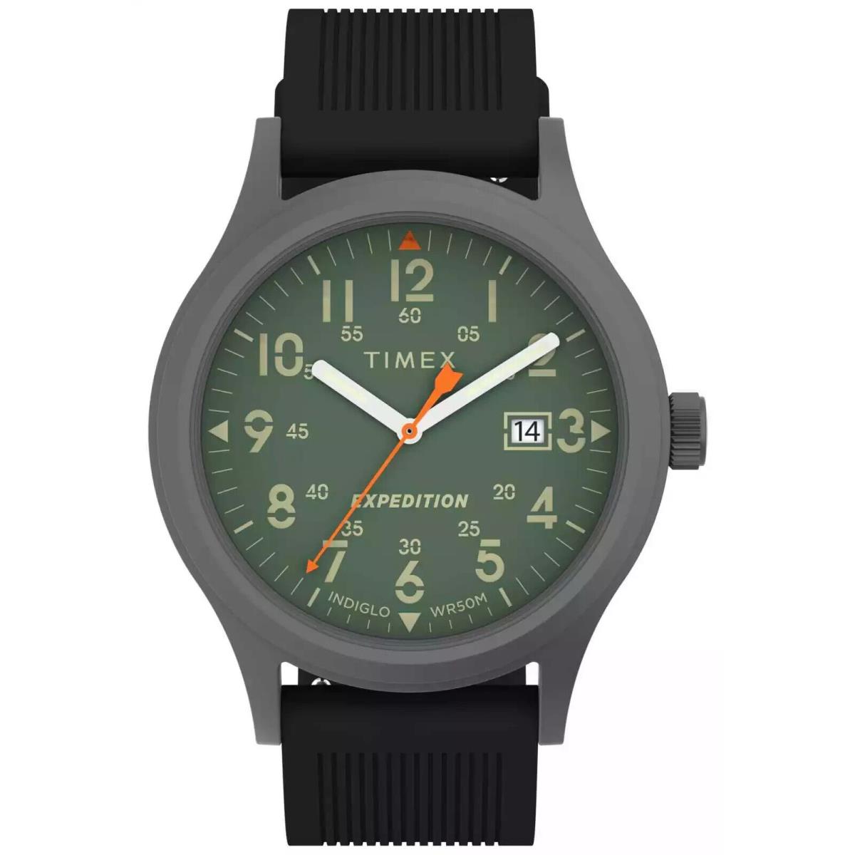 Timex TW4B30200 Men`s Expedition Black Strap Watch Scout Indiglo Date - Dial: Green, Band: Black