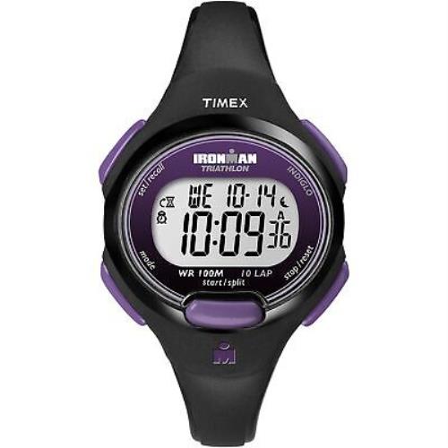 Timex Women`s T5K523 Ironman Essential 10 Mid-size Black/purple Resin Strap