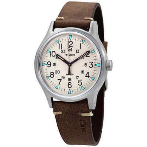 Timex MK1 Quartz Beige Dial Brown Leather Men`s Watch TW2R96800 - Dial: Beige, Band: Brown, Bezel: Silver-tone