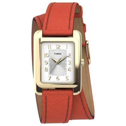 Timex TW2U14100 Addison Women`s Gold-tone Analog Steel Watch Orange Leather Band
