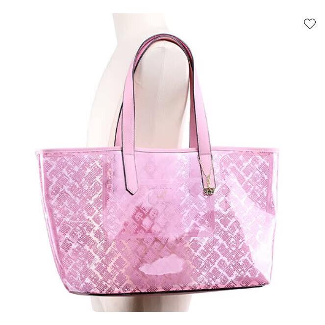 Juicy by Juicy Couture Clear Logo Print Beach Pink Flaming Tote Bag
