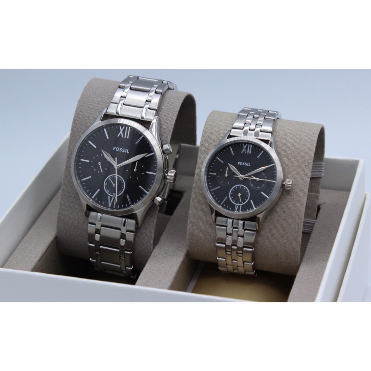 Fossil Fenmore Chronograph His Her Silver Women`s BQ2469 Set Watch