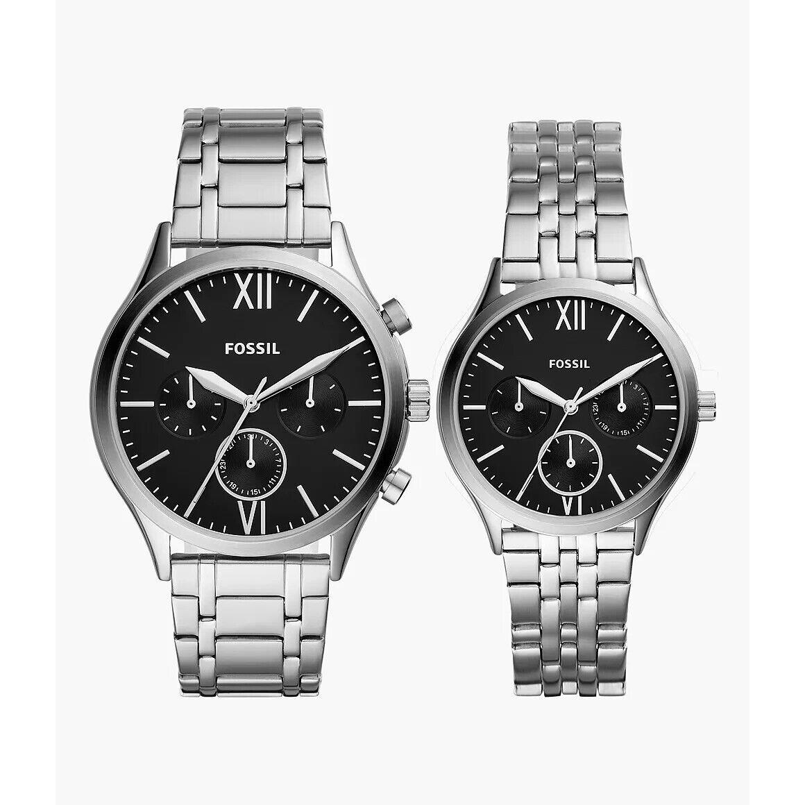 Fossil Fossi His and Her Fenmore Multifunction Stainless Steel Watch Gift Set BQ2469