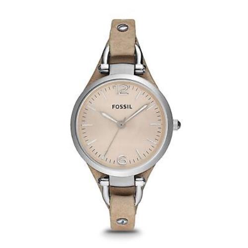 Fossil Georgia Women`s Watch with Leather Bracelet Band Silver Tan