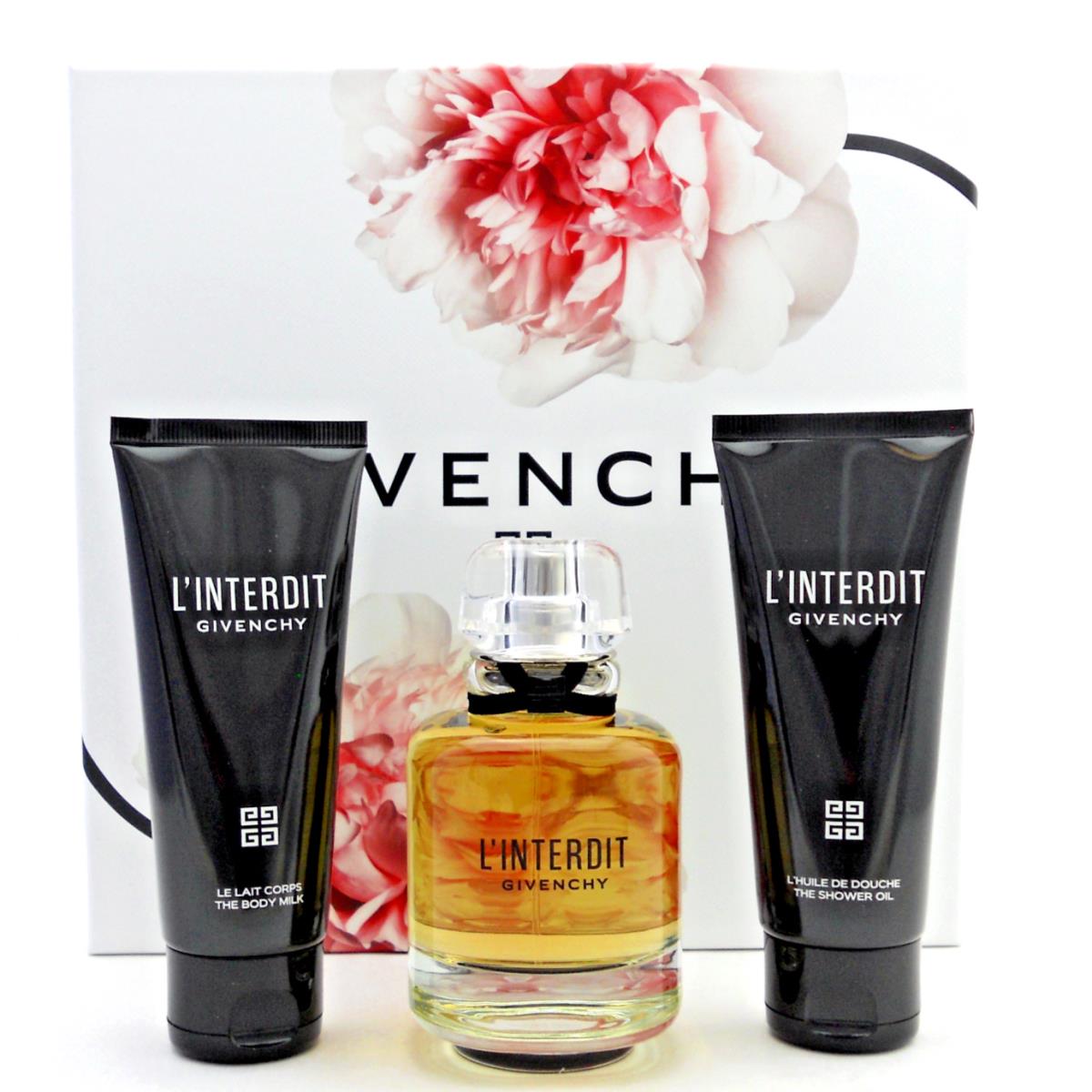 Givenchy L`interdit 2.7oz.EDP Spr+ 2.5oz.Sh/Oil + 2.5oz.B/Milk Set For Women